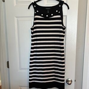 White House Black Market Black and White Striped Midi Dress